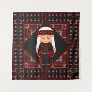 Tapete De Parede Linda menina palestina Embroiderada tatreez vermel