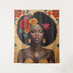 Tapete De Parede Linda Mulher Afro-Americana Com Flores