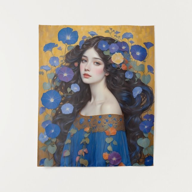 Tapete De Parede Linda Mulher Com Glórias Da Manhã (Frente)