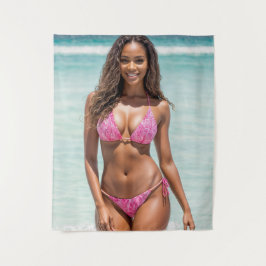 Tapete De Parede Linda Mulher Negra Em Bikini Rosa