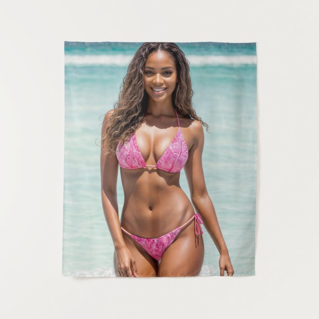 Tapete De Parede Linda Mulher Negra Em Bikini Rosa (Frente)