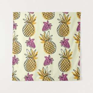 Tapete De Parede Linda patente de ilustração de abacaxi e morango