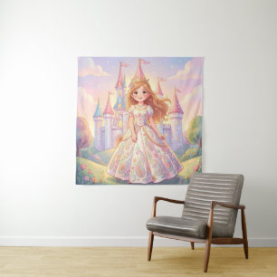 Tapete De Parede Linda princesinha com castelo cintilante