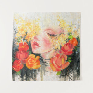Tapete De Parede Lindas mulheres e flores em aquarela