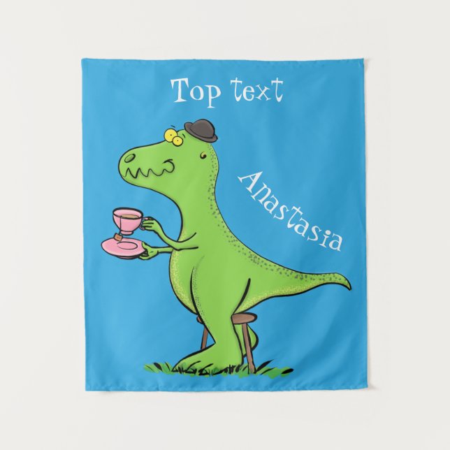 Tapete De Parede Lindo dinossauro cartoon t rex verde engraçado (Frente)