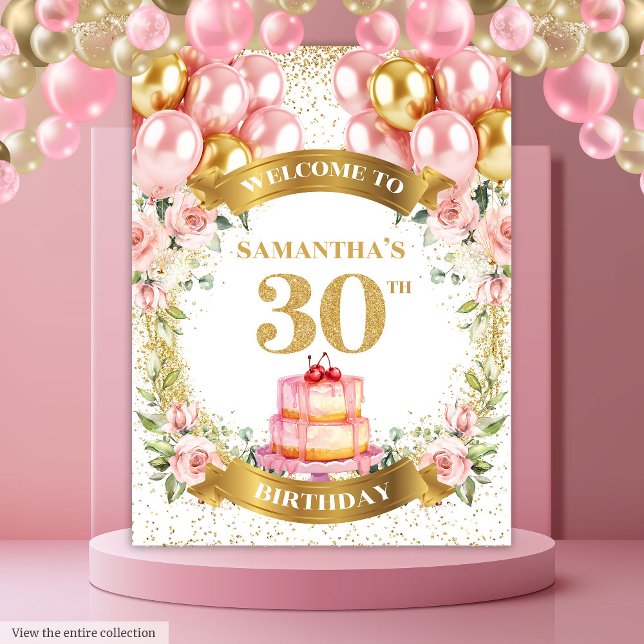 Tapete De Parede Lindo Suporte de Aniversário de 30 Anos Dourado Ro (Lovely 30th Birthday Blush Gold Birthday Display)