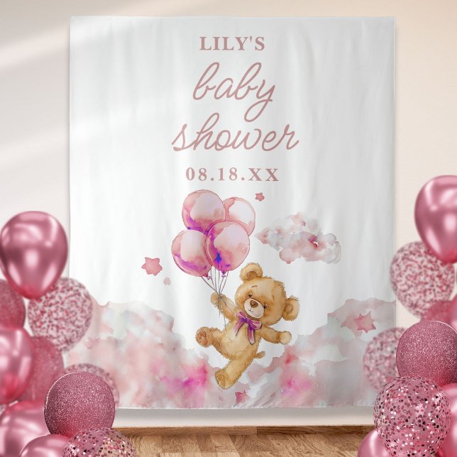 Tapete De Parede Lindo Urso Quase Espera Rosa Menina Churrasco de B (Cute Bearly Wait Pink Girl Baby Shower Photo Prop Tapestry)