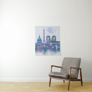 Tapete De Parede Linha do Céu de Paris - Azul-Cria