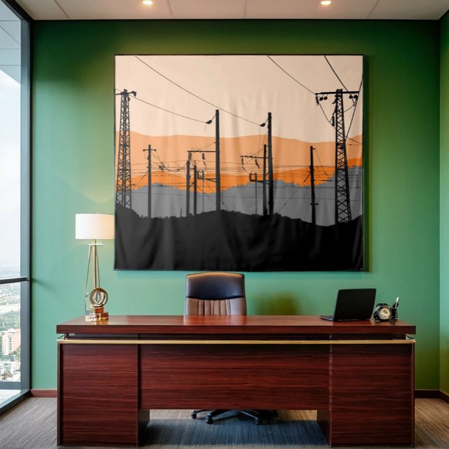 Tapete De Parede Linhas de alimentação industriais com silhueta sol (Criador carregado)