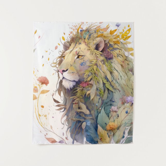 Tapete De Parede Lion Portrait Animal Painting Willife Forest (Frente)