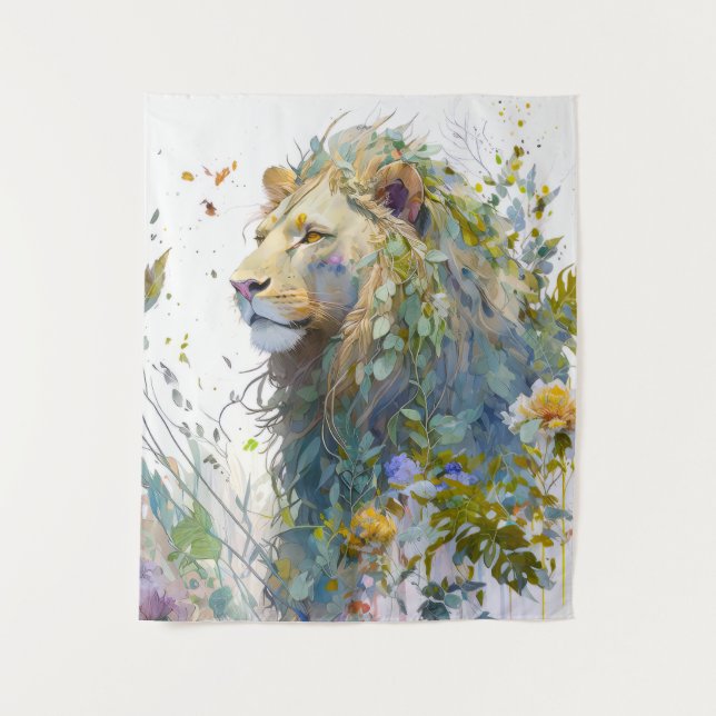 Tapete De Parede Lion Portrait Animal Painting Willife Forest (Frente)