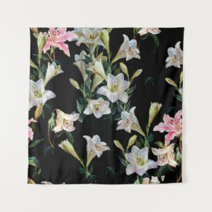 Tapete De Parede Lírios florais: pintura preta de fundo