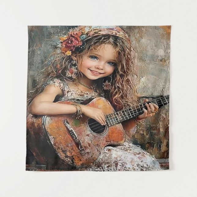 Tapete De Parede Little Girl Playing Guitar (Frente)