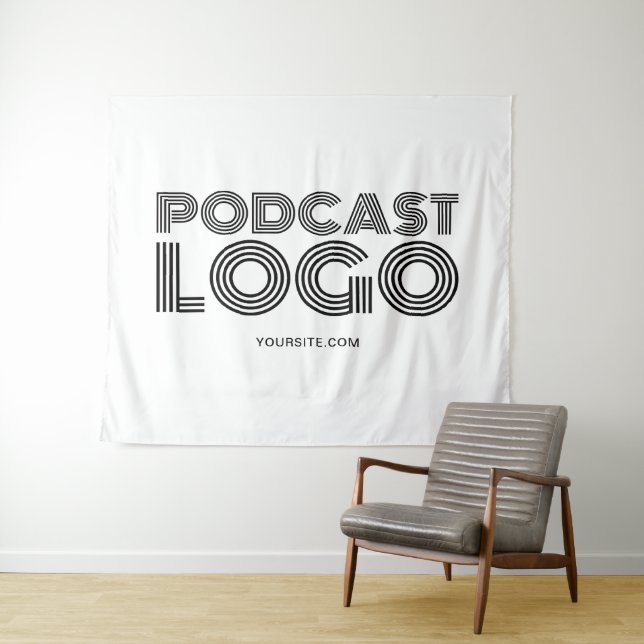 Tapete De Parede Logotipo Podcast branco e preto (In Situ (Horizontal))