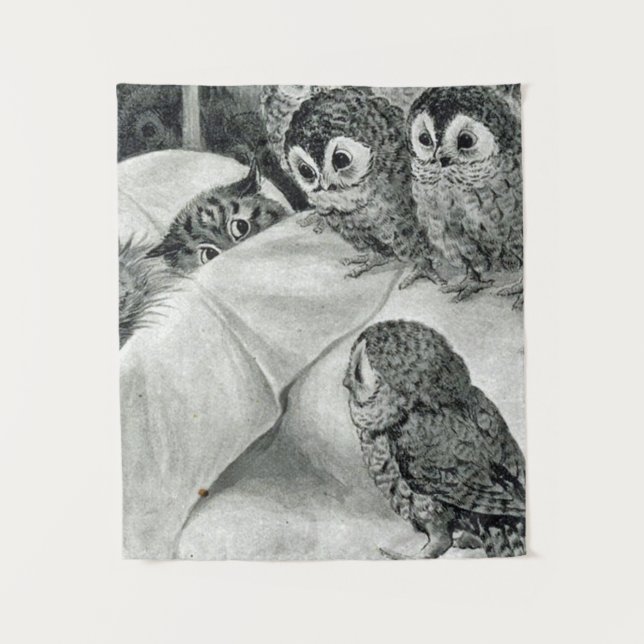 Tapete De Parede Louis Wain Cat Nightmare Owl Bird (Frente)
