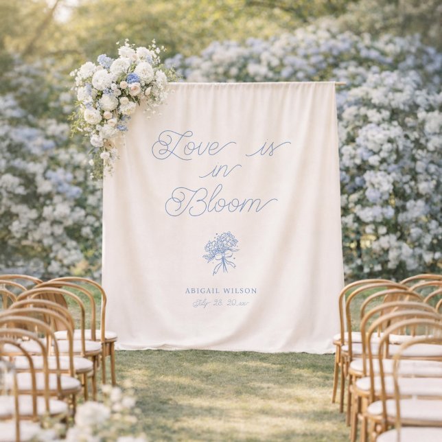 Tapete De Parede Love Is in Bloom Blue Hydrangea Bridal Shower (Criador carregado)