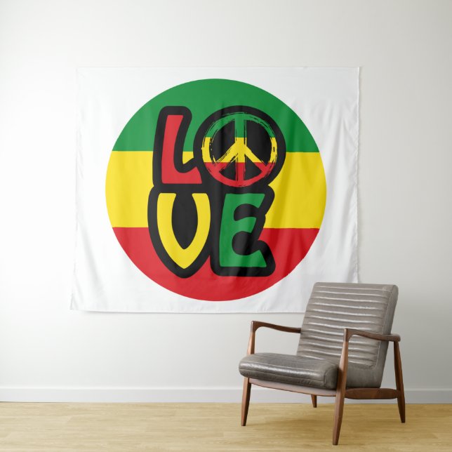 Tapete De Parede LOVE with peace symbol, reggae style (In Situ (Horizontal))