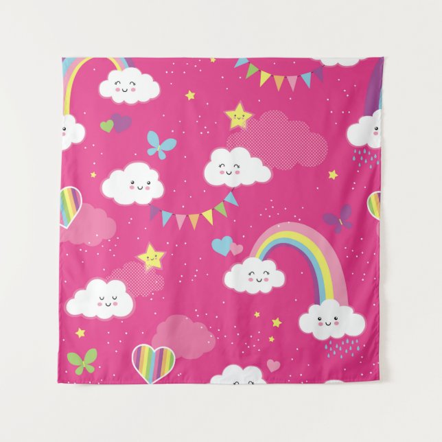 Tapete De Parede Lovely Pink Rainbow Sky repeating pattern. A seaml (Frente)