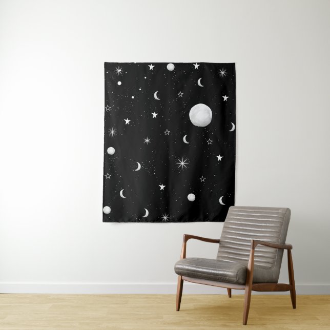 Tapete De Parede Luases e Estrelas Pretas e Brancas (In Situ)