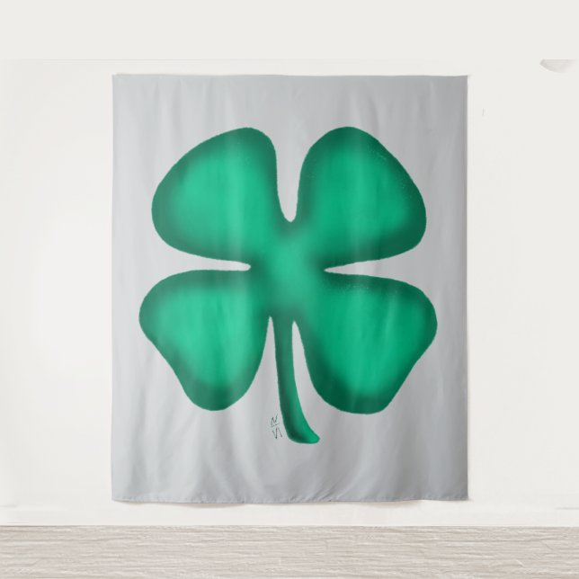 Tapete De Parede Lucky 4 Leaf Irish Clover gray tapestry (Frente)
