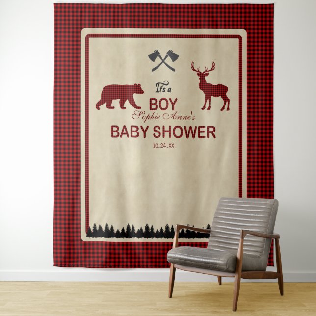 Tapete De Parede Lumberjack Red Buffalo Baby Shower Fundo (In Situ)