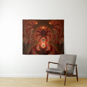 Tapete De Parede Luminoso fractal moderno laranja vermelho abstrato