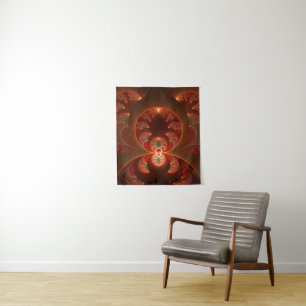 Tapete De Parede Luminoso fractal moderno laranja vermelho abstrato