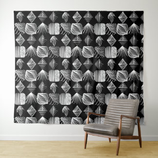 Tapete De Parede Lúpulo Tribal de Caribe Negrito - Preto e Branco,