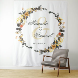 Tapete De Parede Luxo Monograma de Casamento Noir Dourado