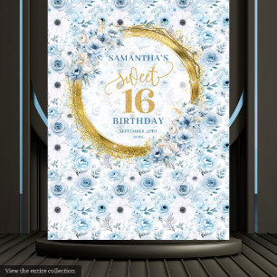 Tapete De Parede Luxo Pastel Azul Doce 16 Fundo Dourado de Largura