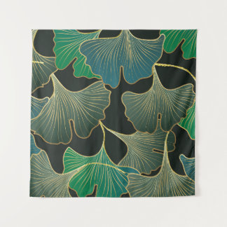 Tapete De Parede Luxuoso Ginkgo dourado, arte vintage.