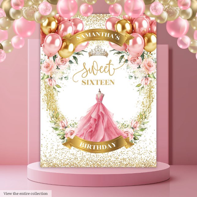 Tapete De Parede Luxúria Doce Dezesseis Rosas De Lâmpada De Fundo (Luxury Sweet Sixteen Backdrop Blush Roses Glitter)