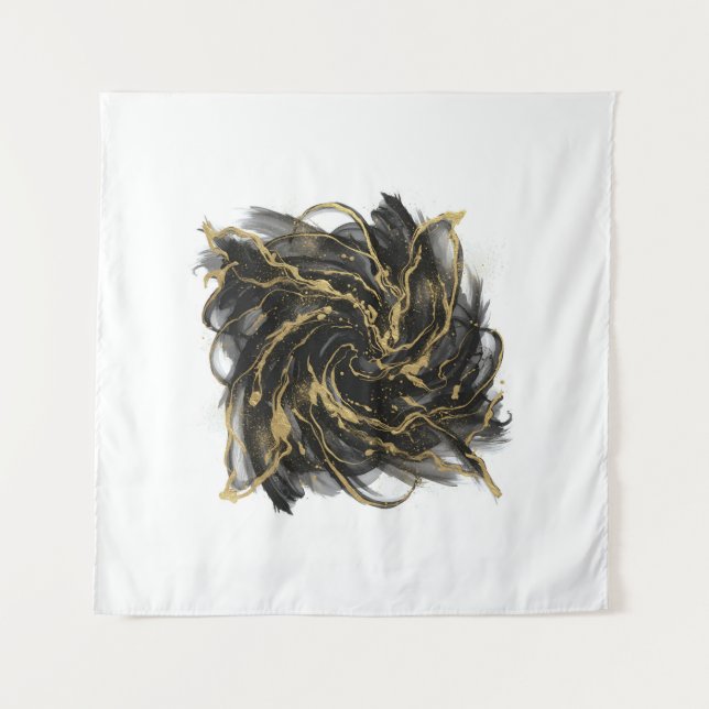 Tapete De Parede Luxury Gold and Black Abstract Marble Ink Flow (Frente)