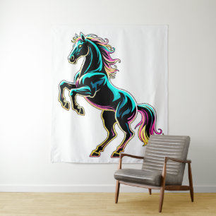 Tapete De Parede Luz Neon de Cavalo Glitch Estilo Retro