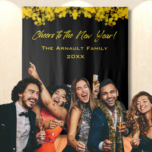 Tapete De Parede Luzes de Bokeh Preto Dourado Brindam ao Ano Novo (Criador carregado)
