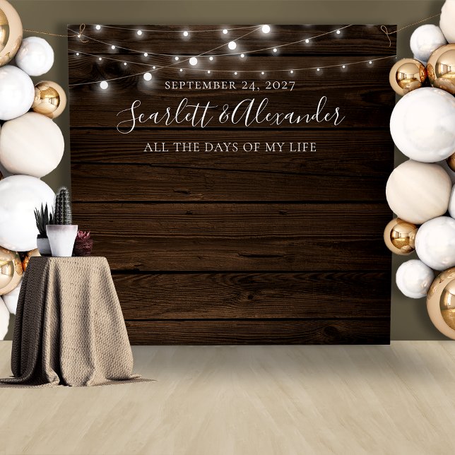 Tapete De Parede Luzes de Corda Rústicas Fundo de Casamento (Rustic String Lights Wedding Backdrop)