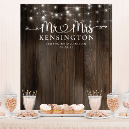 Tapete De Parede Luzes de Corda Rústicas Sr Sra Fundo de Casamento