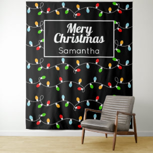 Tapete De Parede Luzes de Natal com Monograma Personalizado Nome