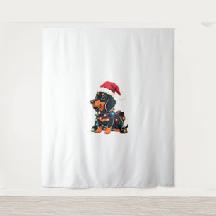 Tapete De Parede Luzes de Natal Dachshund Chapéu de Papai Noel Amor