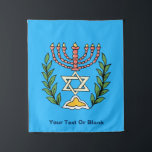 Tapete De Parede Magen Persa David Menorah<br><div class="desc">Esta imagem foi adaptada de um antigo azulejo judeu persa e apresenta uma menorah com um Magen David (Estrela de David) enquadrado por ramos de oliveira. As imperfeições da imagem original pintada à mão foram preservadas. Adicione seu próprio texto para personalizar.</div>