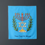 Tapete De Parede Magen Persa David Menorah<br><div class="desc">Esta imagem foi adaptada de um antigo azulejo judeu persa e apresenta uma menorah com um Magen David (Estrela de David) enquadrado por ramos de oliveira. As imperfeições da imagem original pintada à mão foram preservadas. Adicione seu próprio texto para personalizar.</div>