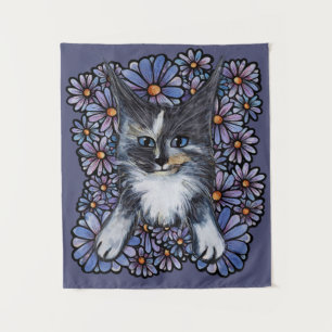 Tapete De Parede Maine Coon Dilute Calico Cat Purple Daisy
