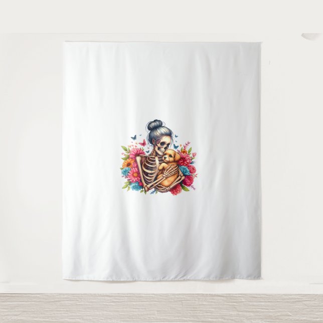 Tapete De Parede Maluco Skeleton Cute Puppy Dog Alavanca Halloween (Frente)