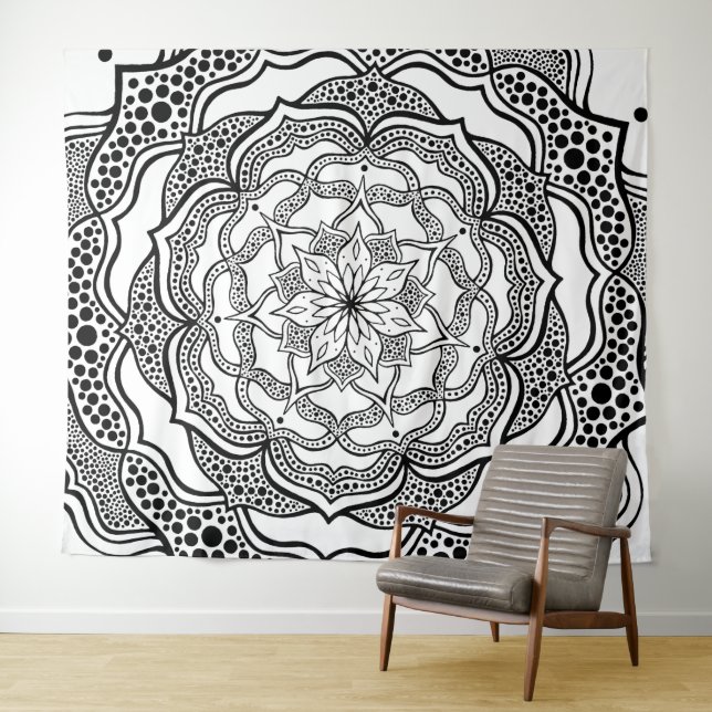 Tapete De Parede Mandala Art Boho Chic Elegante Black White Trippy (In Situ (Horizontal))