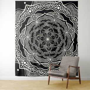 Tapete De Parede Mandala Art Boho Chic Elegante Black White Trippy