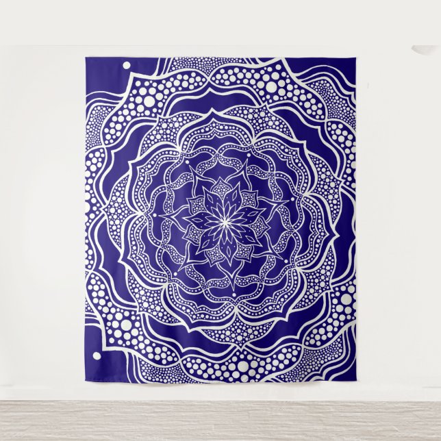 Tapete De Parede Mandala Art Boho Chic Elegante Marinho Azul (Frente)