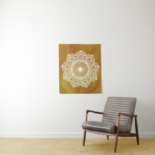 Tapete De Parede Mandala Branco em Fundo Dourado