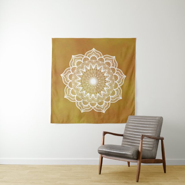 Tapete De Parede Mandala Branco em Fundo Dourado (In Situ)