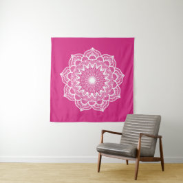 Tapete De Parede Mandala Branco em Fundo Rosa