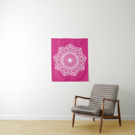 Tapete De Parede Mandala Branco em Fundo Rosa Pequeno